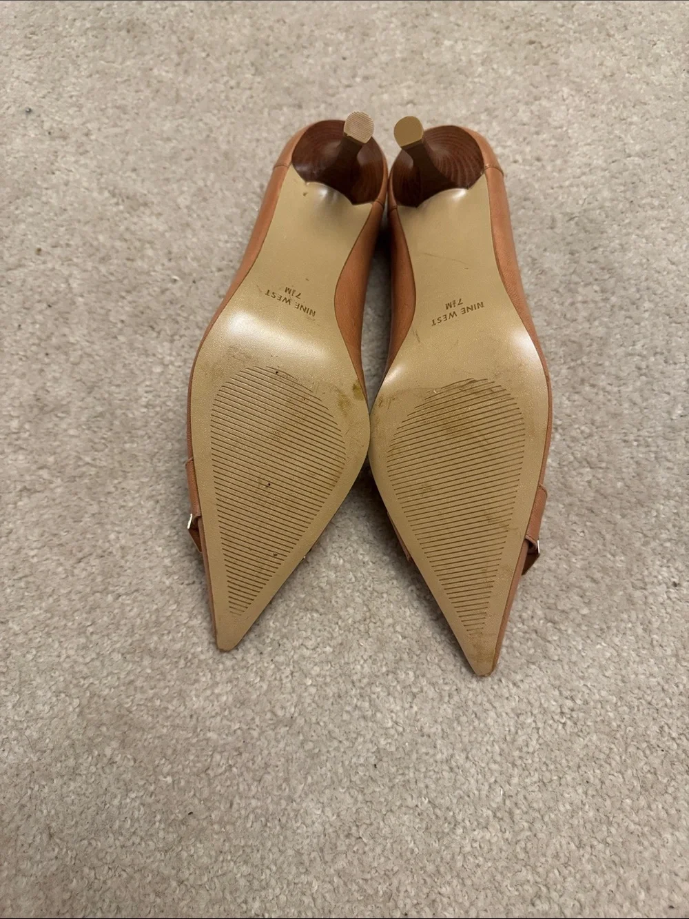 Nine West Cognac Pointed-Toe Buckle Pumps